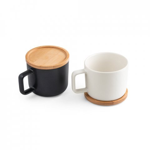 FANGIO. Cană din ceramică cu capac și bază din bambus 220 mL