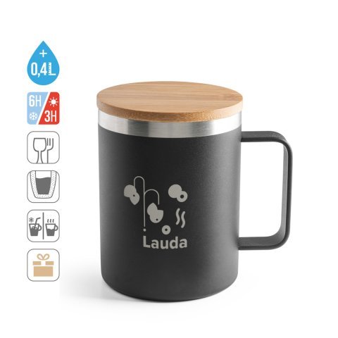 LAUDA. Mugg i 90 % &aring;tervunnet rostfritt st&aring;l med bambulock 420 mL