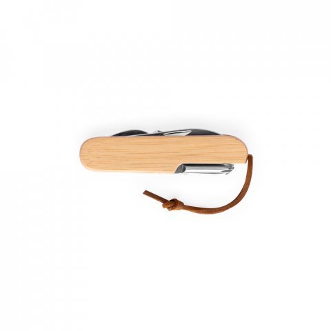RYKER. Multifunkčn&iacute; kapesn&iacute; nůž z bambusu a nerezov&eacute; oceli s PU rukojet&iacute; - Př&iacute;rodn&iacute;