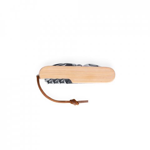 RYKER. Multifunkčn&iacute; kapesn&iacute; nůž z bambusu a nerezov&eacute; oceli s PU rukojet&iacute; - Př&iacute;rodn&iacute;
