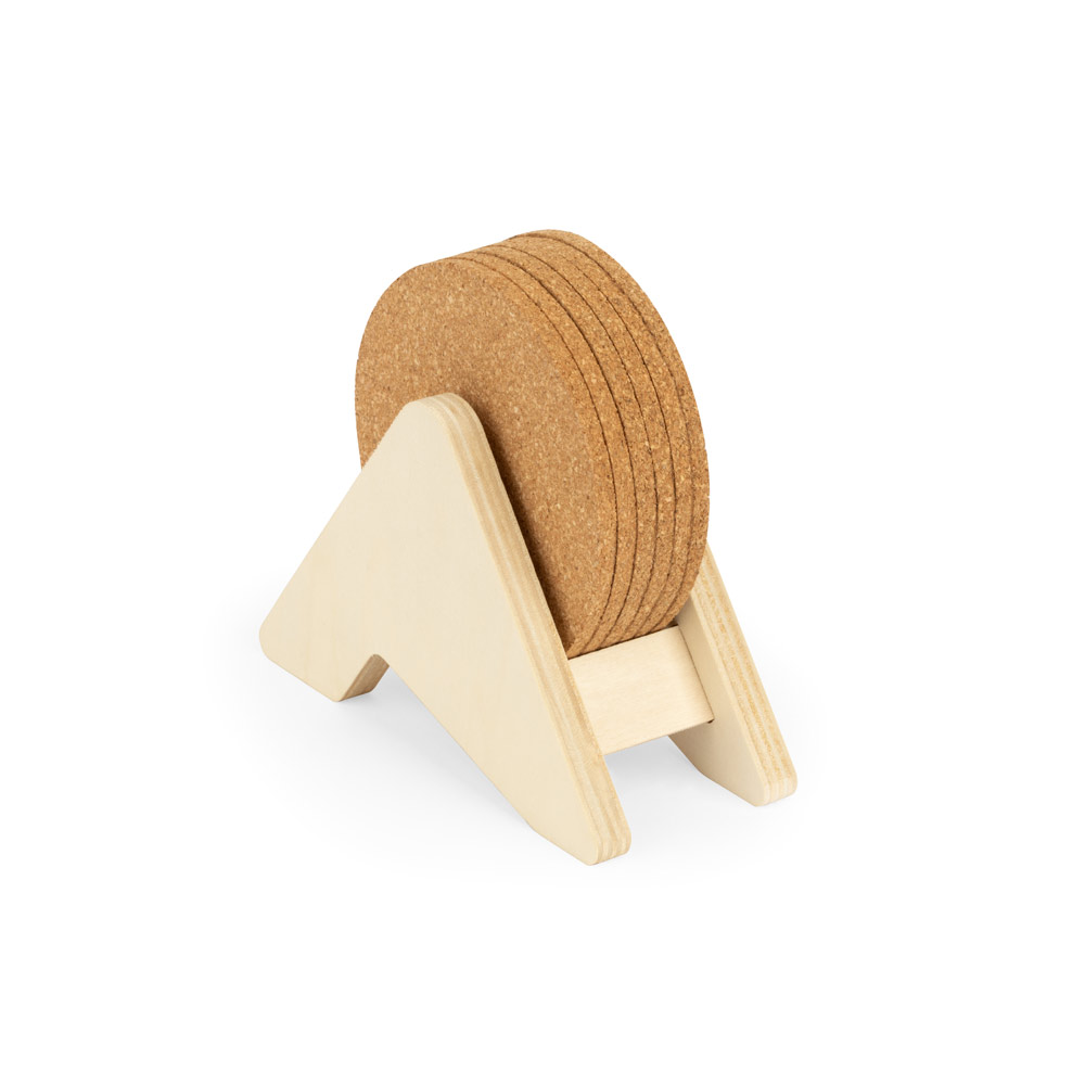 PLYCORK. Supporto in compensato con 6 sottobicchieri in sughero