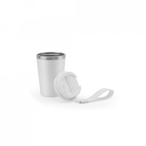 SPITZ. Cestovn&iacute; hrnek z nerezov&eacute; oceli (90 % recyklovan&eacute;) a vněj&scaron;&iacute; stěnou z PP, s matn&yacute;m povrchem 440 ml - B&iacute;l&aacute;