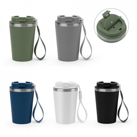 SPITZ. Cestovn&iacute; hrnek z nerezov&eacute; oceli (90 % recyklovan&eacute;) a vněj&scaron;&iacute; stěnou z PP, s matn&yacute;m povrchem 440 ml