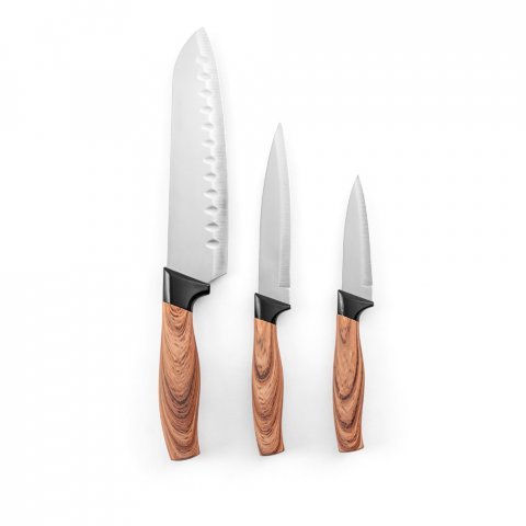 BAHARAT. Set of 3 kitchen knives with stainless steel blades and ergonomic handles - Natural