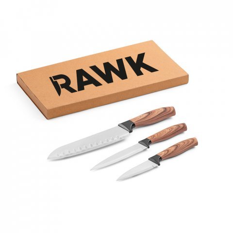 BAHARAT. Set of 3 kitchen knives with stainless steel blades and ergonomic handles - Natural