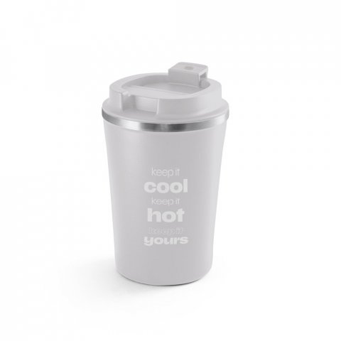 PHELPS CERAMIC. Taza de viaje de acero inoxidable con acabado interior de cer&aacute;mica de 470 ml - Gris claro