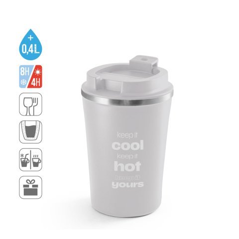 PHELPS CERAMIC. Taza de viaje de acero inoxidable con acabado interior de cer&aacute;mica de 470 ml