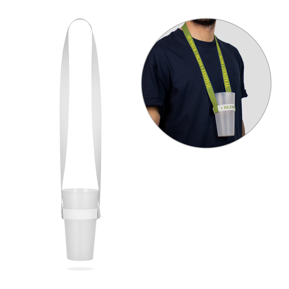 SET Lanyard SUBLIMATION Long II (20 mm) Duo em poliéster reciclado (100% rPET) com porta-copos em elástico de sublimação — Personalizado