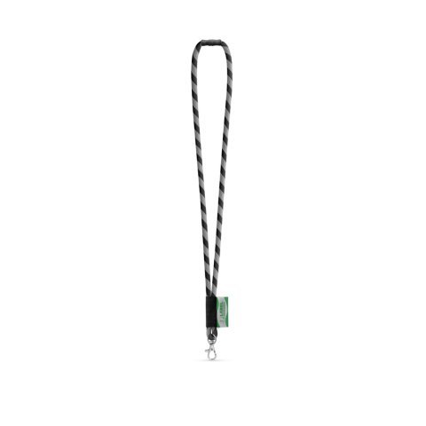 WISBECH. SET Lanyard TUBE Long (&Oslash; 7 mm) s karab&iacute;nou 9 mm a bezpečnostnou sponou &Oslash; 7 mm - Čierna/Siv&aacute;