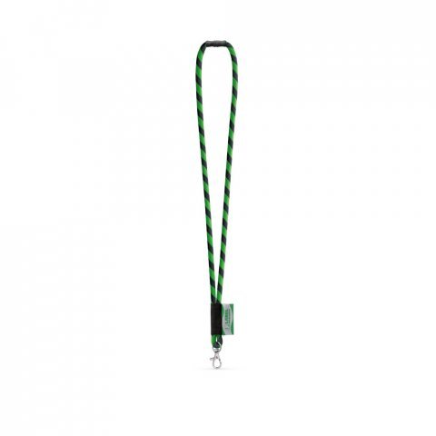 WISBECH. SETT Lanyard Tube Lang (&Oslash; 7 mm) med 9 mm gatekarabinkrok og &Oslash; 7 mm sikkerhetsl&aring;s - Svart/Gr&oslash;nn