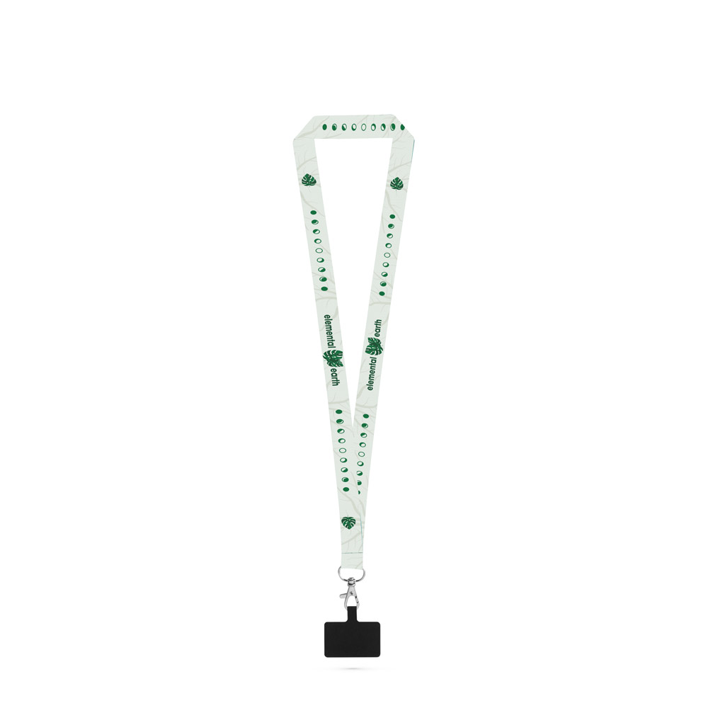 EPSOM. SET Lanyard SUBLIMATION Long II (20 mm) in poliestere riciclato (100% rPET) con moschettone a grilletto da 20 mm e porta cellulare