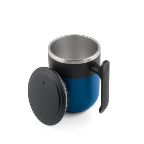 MALDINI. Caneca de viagem com parede interior em a&ccedil;o inoxid&aacute;vel e acabamento mate 400 mL - Azul