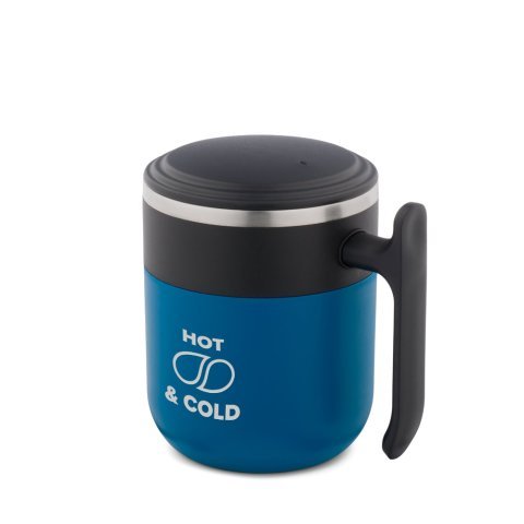 MALDINI. Caneca de viagem com parede interior em a&ccedil;o inoxid&aacute;vel e acabamento mate 400 mL - Azul