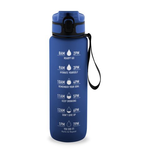 ERIKSSON. Botella fabricada en PET reciclado (100 % rPET), con frases motivadoras y marcas horarias para animarle a beber agua - Azul