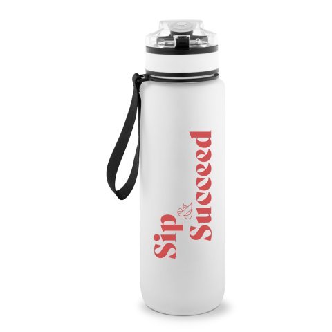 ERIKSSON. Botella fabricada en PET reciclado (100 % rPET), con frases motivadoras y marcas horarias para animarle a beber agua - Blanco