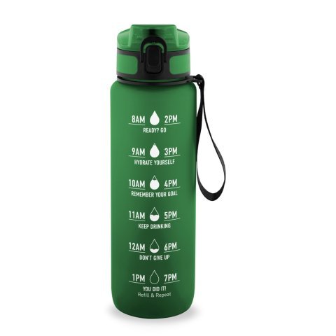 ERIKSSON. Botella fabricada en PET reciclado (100 % rPET), con frases motivadoras y marcas horarias para animarle a beber agua - Verde