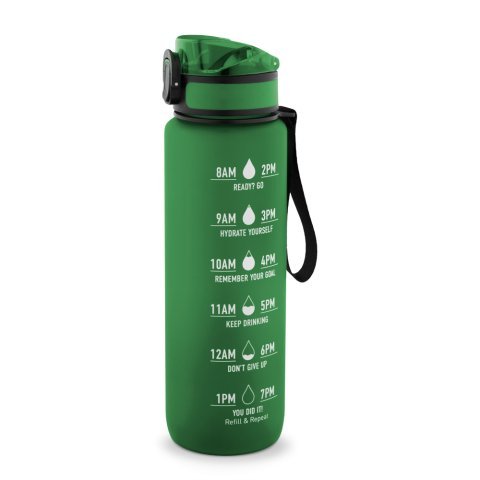 ERIKSSON. Botella fabricada en PET reciclado (100 % rPET), con frases motivadoras y marcas horarias para animarle a beber agua - Verde