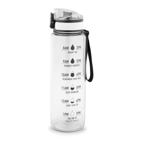 ERIKSSON. Botella fabricada en PET reciclado (100 % rPET), con frases motivadoras y marcas horarias para animarle a beber agua - Transparente