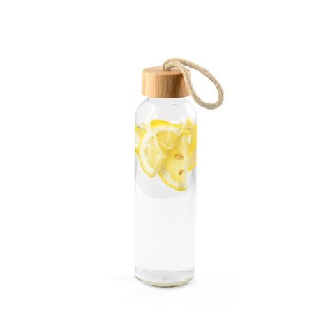 CROSBY. Botella de vidrio de 520 ml con tapa de bamb&uacute; - Natural