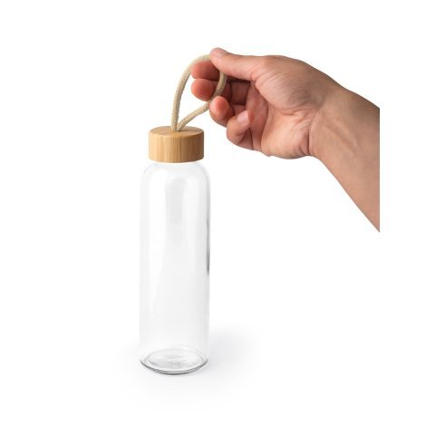 CROSBY. Botella de vidrio de 520 ml con tapa de bamb&uacute; - Natural