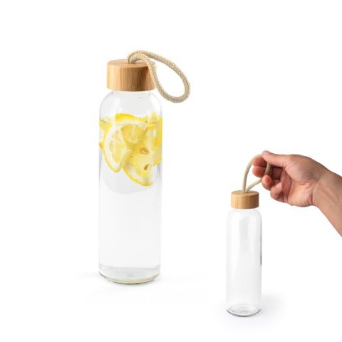 CROSBY. Botella de vidrio de 520 ml con tapa de bamb&uacute;