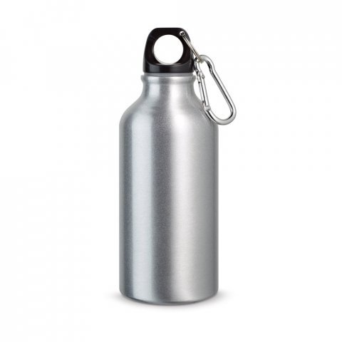 LANDSCAPE S. Aluminium sports bottle with carabiner 400 mL - Satin silver