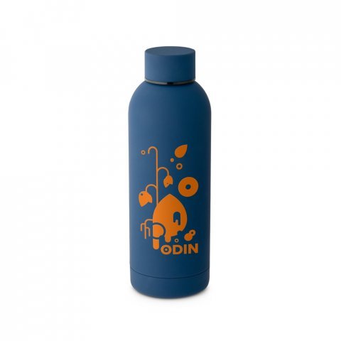 ODIN. Garrafa em a&ccedil;o inoxid&aacute;vel (36% reciclado) com acabamento em borracha 550 mL - Azul marinho