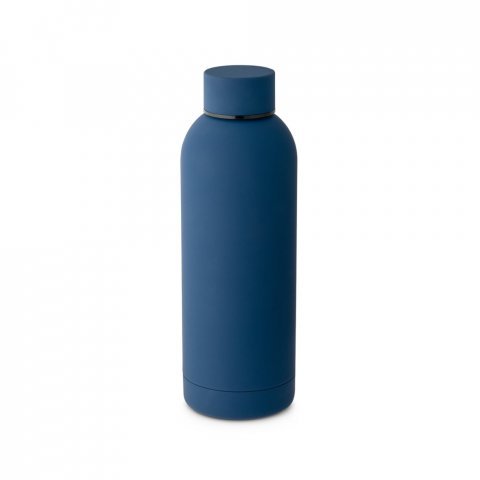 ODIN. Garrafa em a&ccedil;o inoxid&aacute;vel (36% reciclado) com acabamento em borracha 550 mL - Azul marinho