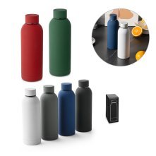 ODIN. Garrafa em a&ccedil;o inoxid&aacute;vel (36% reciclado) com acabamento em borracha 550 mL