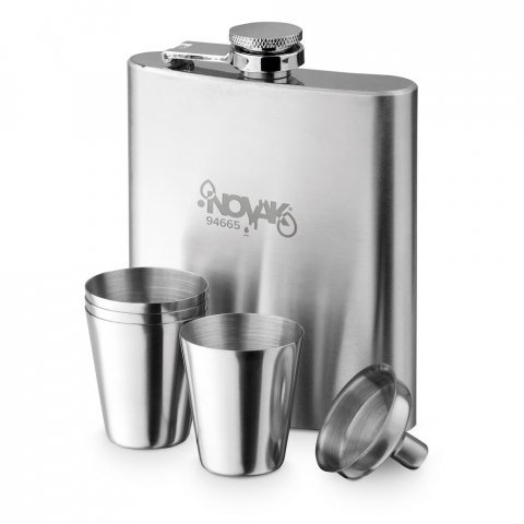 NOVAK. Ensemble de bouteilles et de verres en acier inoxydable 200 mL - Argent&eacute;