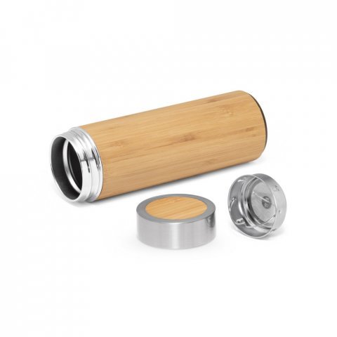 NATUREL. Butelka termiczna z bambusa i stali nierdzewnej (90% z recyklingu) 430 ml - Naturalny
