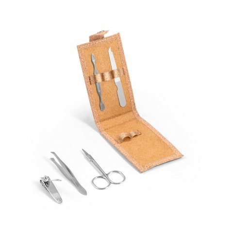 ZENA. Set manicure in sughero con accessori in acciaio inox - Naturale