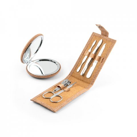 ZENA. Set manicure in sughero con accessori in acciaio inox - Naturale