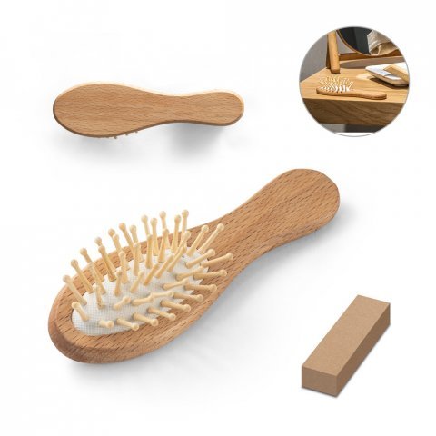 DERN. Spazzola per capelli in legno con denti in bamb&ugrave;