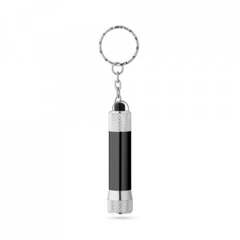 RE-LERGAN. Aluminium keyring (92% recycled) with 3-light LED torch - Black
