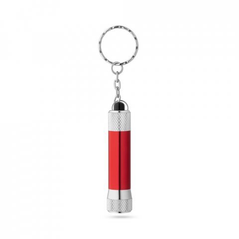 RE-LERGAN. Aluminium keyring (92% recycled) with 3-light LED torch - Red