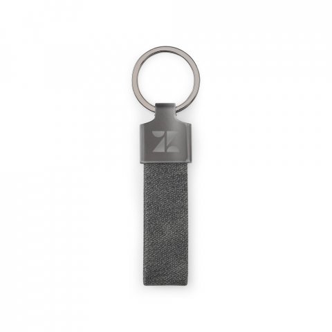 VAUGHN. Set compos&eacute; d'un porte-cartes et d'un porte-cl&eacute;s, tous deux en m&eacute;tal et polyester recycl&eacute; (30% rPET) - Gris fonc&eacute;
