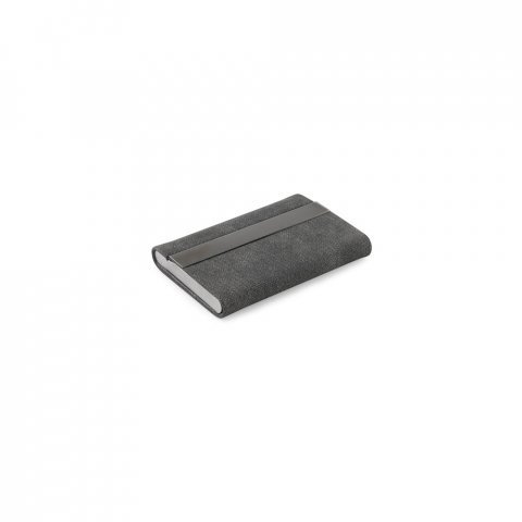 VAUGHN. Set compos&eacute; d'un porte-cartes et d'un porte-cl&eacute;s, tous deux en m&eacute;tal et polyester recycl&eacute; (30% rPET) - Gris fonc&eacute;