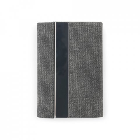 VAUGHN. Set compos&eacute; d'un porte-cartes et d'un porte-cl&eacute;s, tous deux en m&eacute;tal et polyester recycl&eacute; (30% rPET) - Gris fonc&eacute;