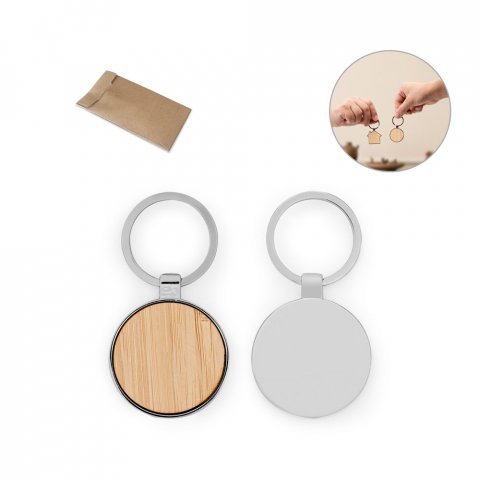GASTON ROUND. Okrugli privezak za ključeve od gvožđa, cinka i bambusa