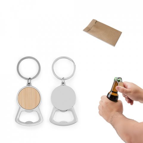 MEEKO. Okrugli gvozdeni privezak za ključeve sa cinkovim i bambusovim detaljima