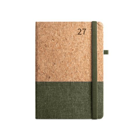 QUENTAL A5. Agenda de corcho y lino - Verde oscuro