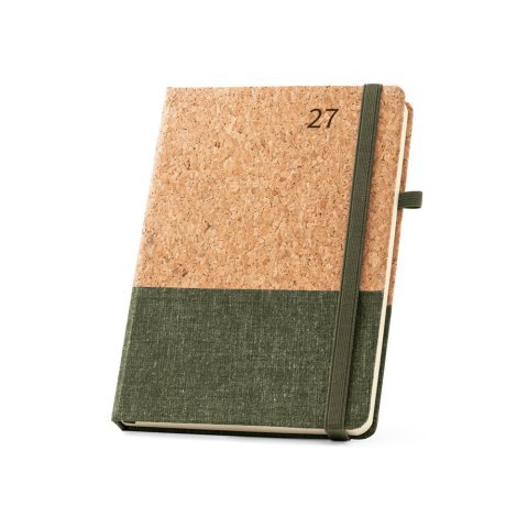 QUENTAL A5. Agenda de corcho y lino - Verde oscuro