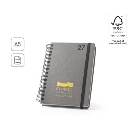 SIMMEL A5. Agenda A5, con anillas, de cuero (58% reciclado)