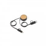 RUBINS. 6-in-1 sis&auml;&auml;nvedett&auml;v&auml; USB-kaapeli kierr&auml;tetyst&auml; ABS-muovista (100 % rABS) ja bambusta - Musta