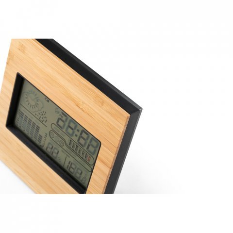 BROMLEY. Esta&ccedil;&atilde;o meteorol&oacute;gica de secret&aacute;ria com ecr&atilde; LCD em ABS e bambu - Preto