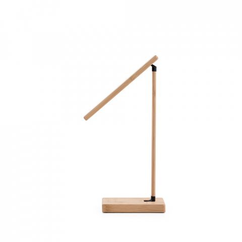 MOREY. foldebar skrivebordslampe med 15W superhurtig
tr&aring;dl&oslash;s oplader i bambus - Naturlig
