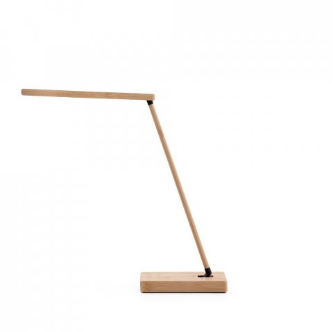MOREY. foldebar skrivebordslampe med 15W superhurtig
tr&aring;dl&oslash;s oplader i bambus - Naturlig