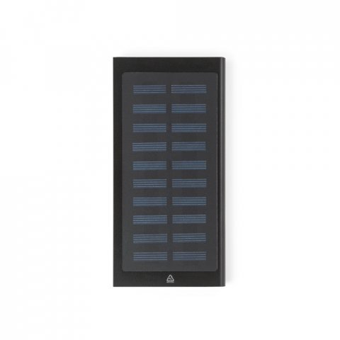 CLERK. Power bank da 8.000 mAh con pannello solare in alluminio 100% riciclato - Nero