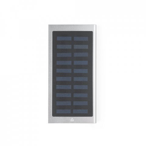 CLERK. Power bank da 8.000 mAh con pannello solare in alluminio 100% riciclato - Cromato satinato
